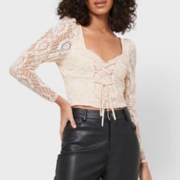 TopShop Lace Corset Prairie Blouse Size 2 NWT - Picture 1 of 7